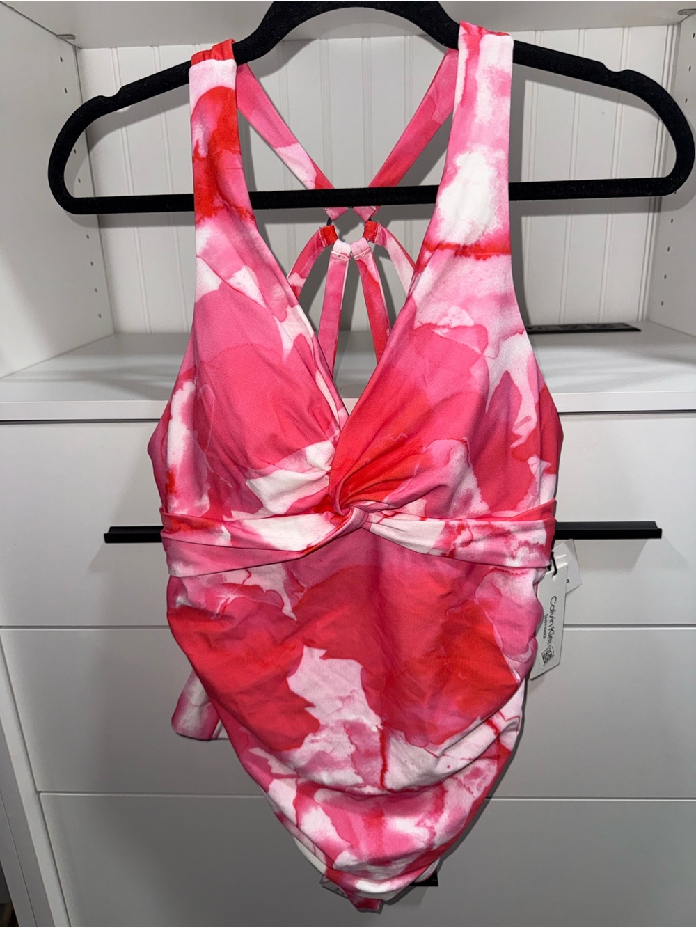 Calvin Klein Pink & White Tie-Dye Twist-Front One-Piece Swimsuit